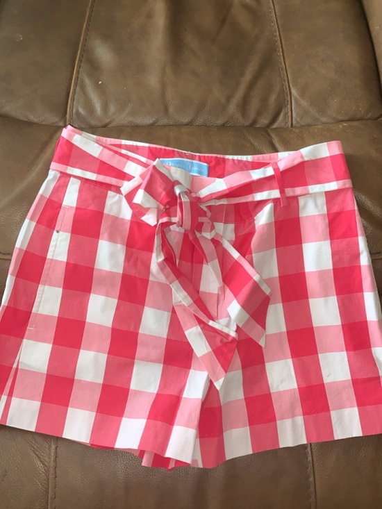 Draper James Pants - Draper James Pink and White Gingham Tie-Waist Shorts